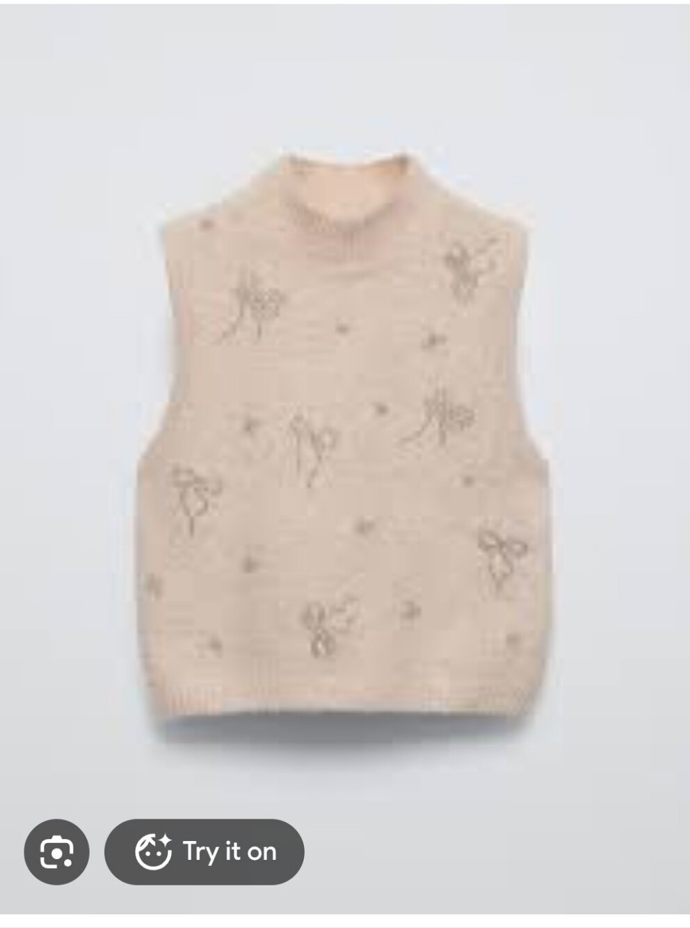 Zara Cream Knit Sleeveless Vest with Embroidered Bows